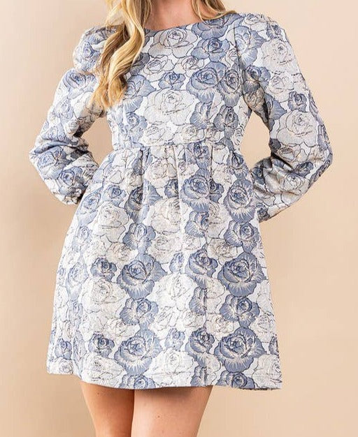 Blue Floral Jacquard Dress