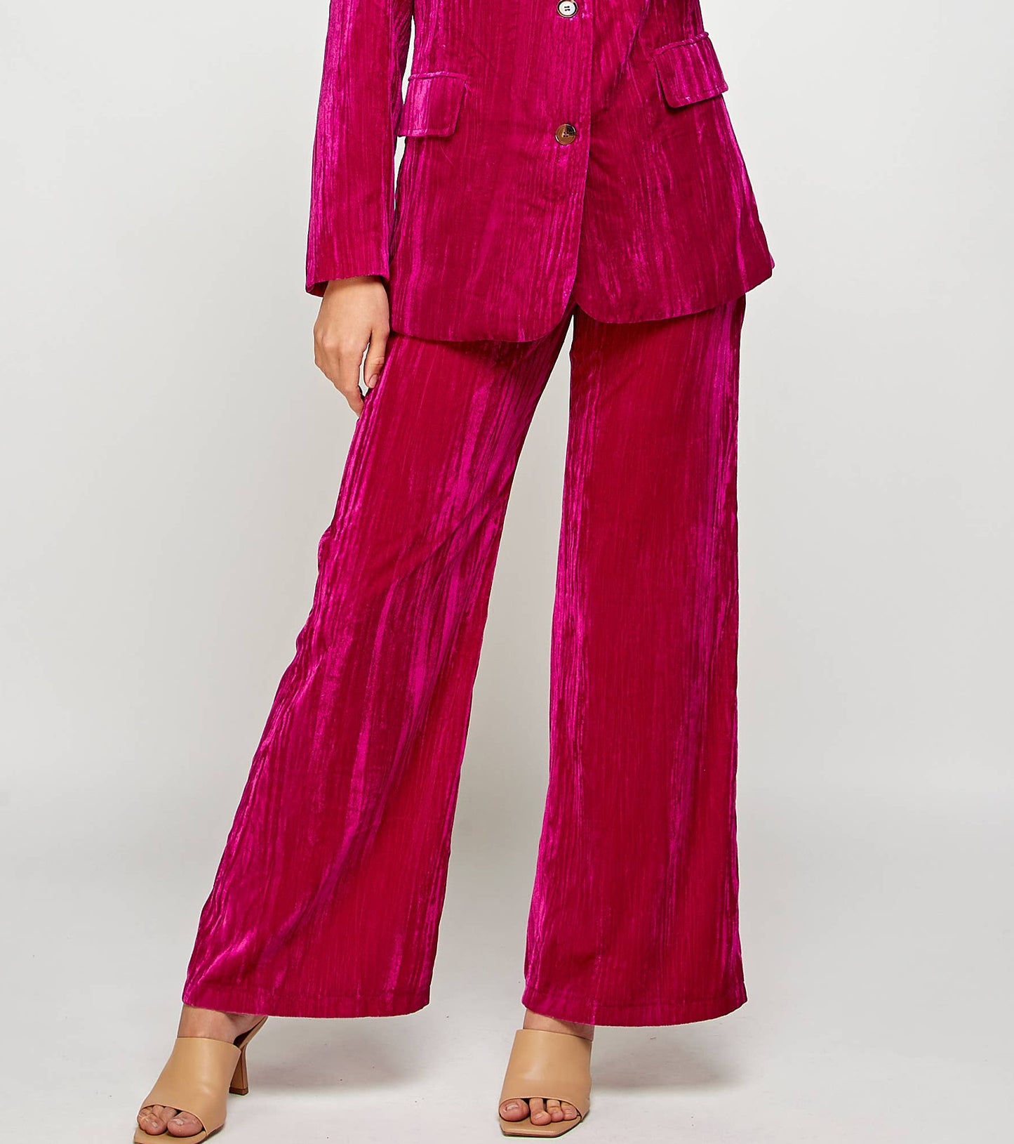 Fuchsia Crinkle Velvet Pant