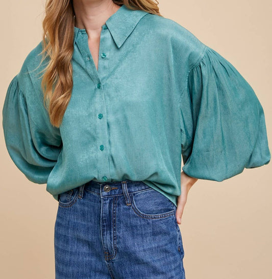 Teal Bubble Sleeve Top