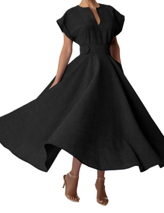 Black V-neck Short Sleeved Dress