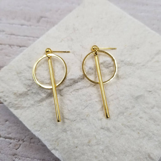 Gold Circle Bar Earrings