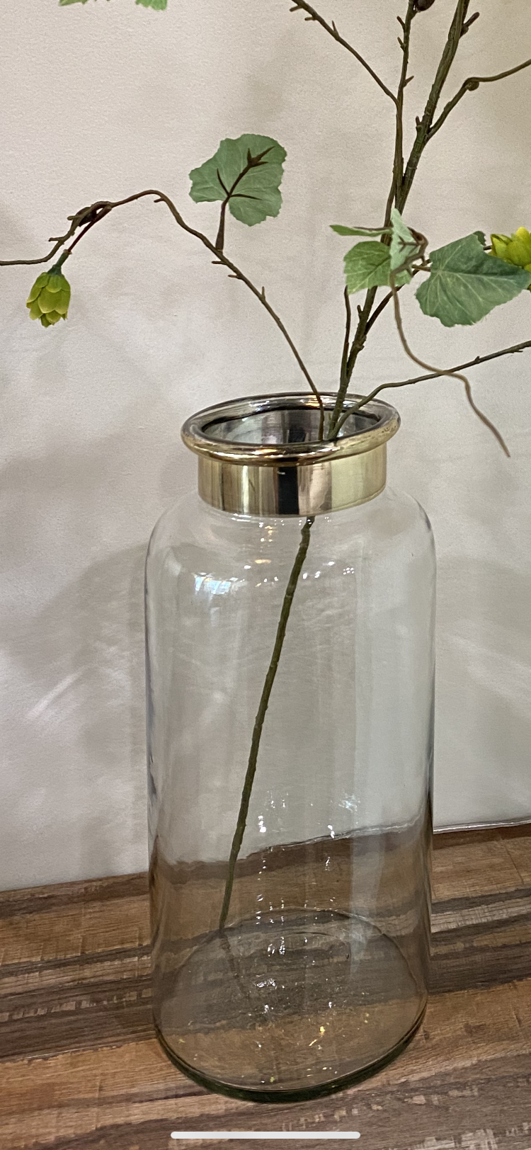 Tall Glass Vase Gold Rim