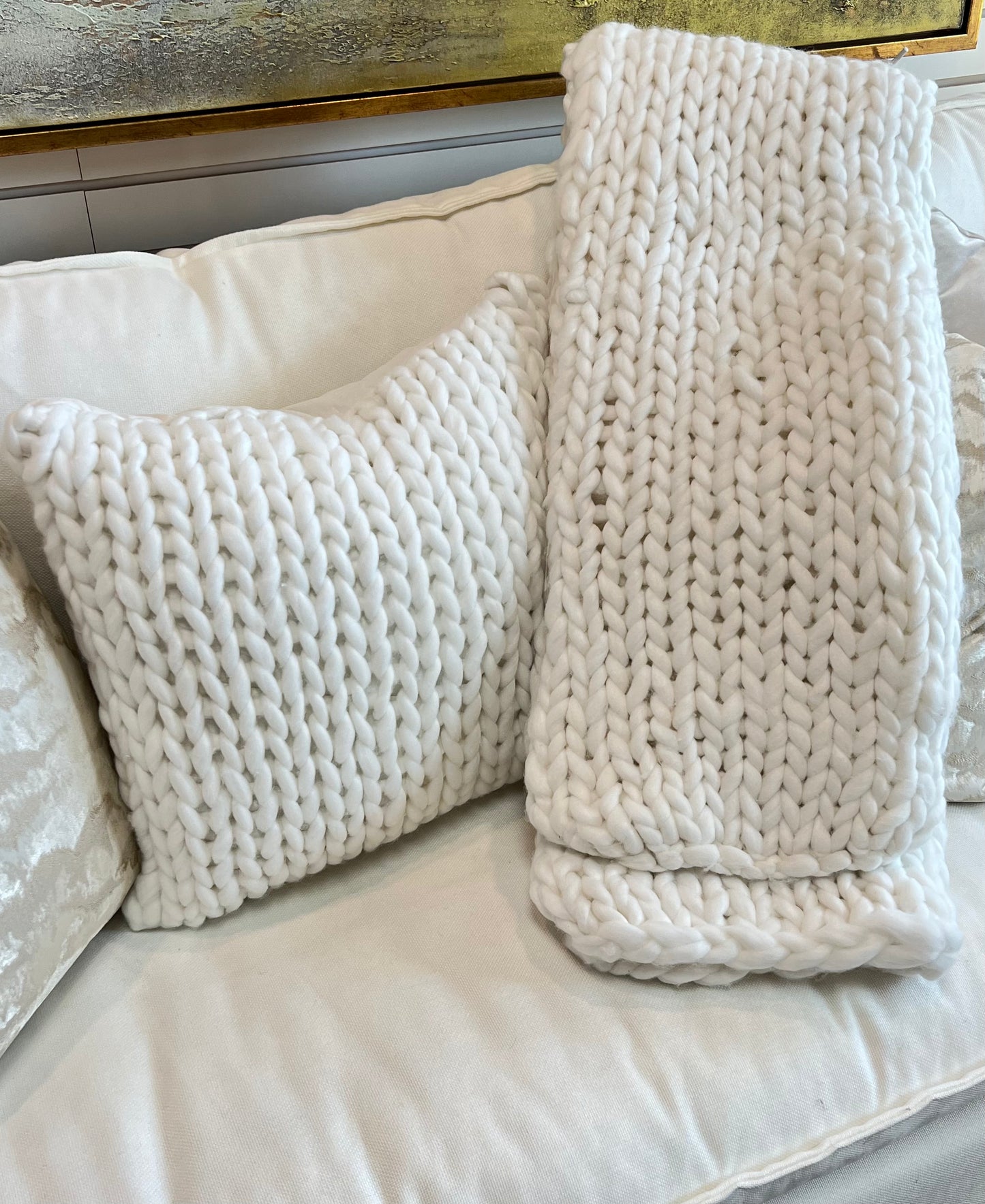 White Chunky Knit Pillow