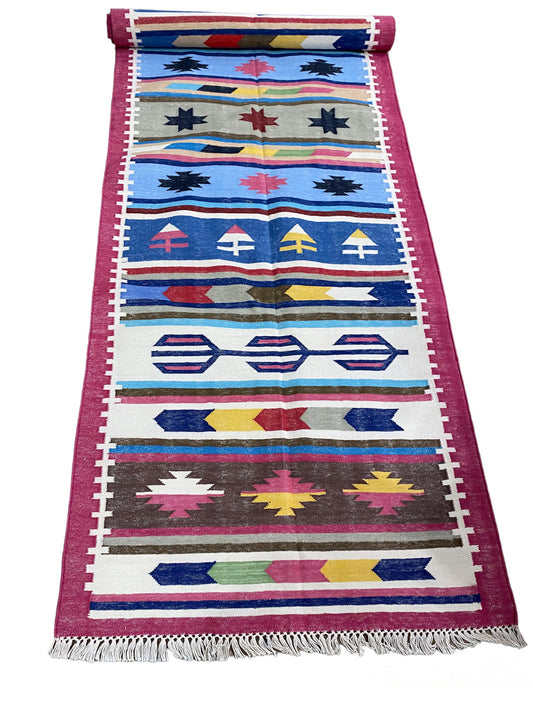 Colorful Patterned Rug Runner,97"L x 30 1/2"W