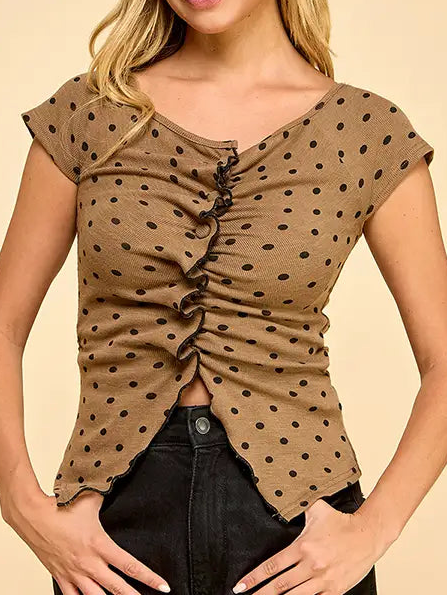 Ruched Short Sleeve Top Mocha