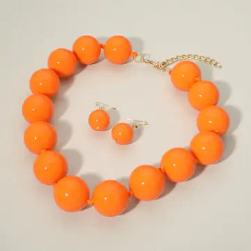 Chunky Orange Ball Necklace & Earring Set
