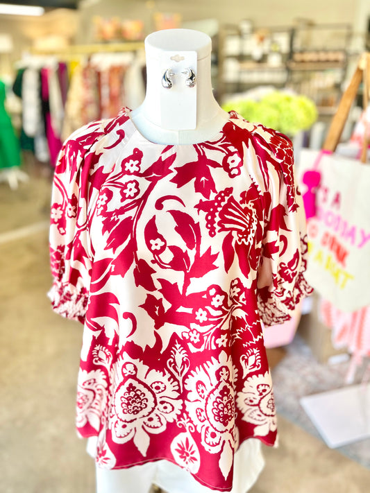 Red & Cream Floral Top