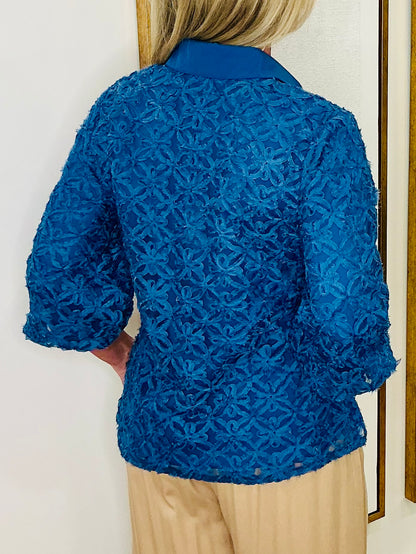 Floral Lace Top Denim Blue