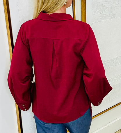 Merlot Button Up Long Sleeve Top