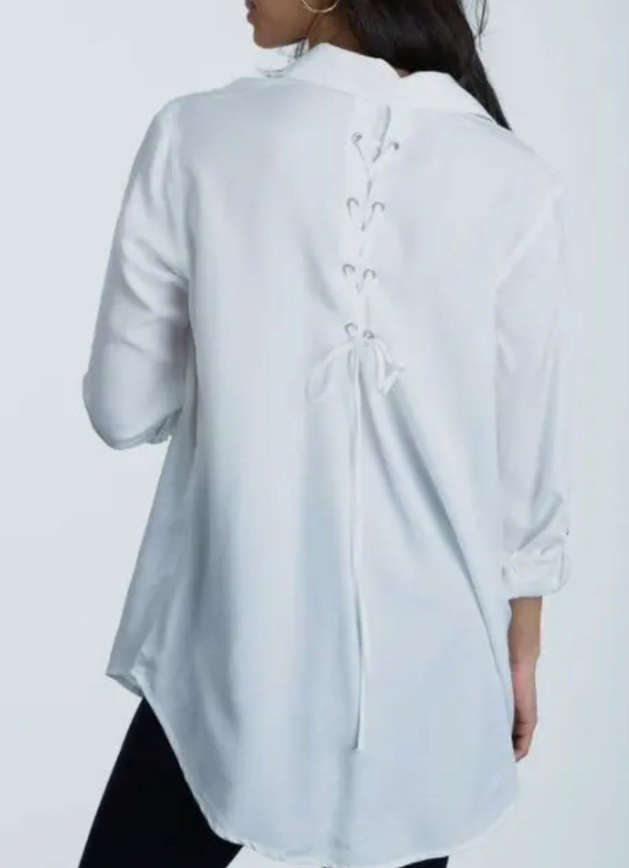 Plus Size Lace Up Back Shirt/White