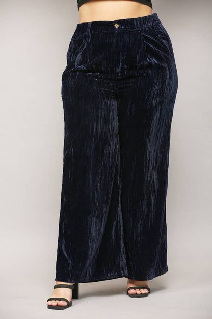 Navy Crinkle Velvet Pant