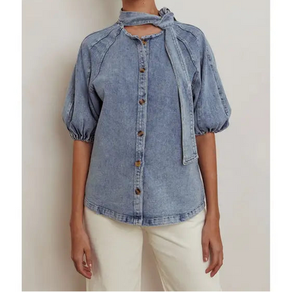 Blue Denim Puff Sleeve Top