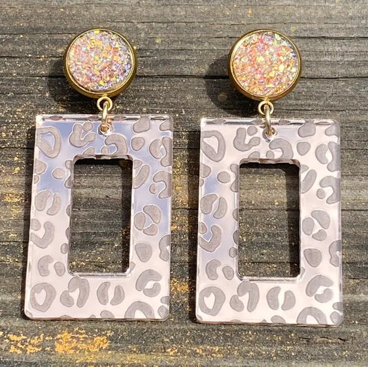 Leopard Rectangle Mirrored Earrings