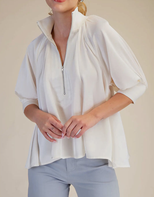 Mock Neck Puff Sleeve Top/Ivory