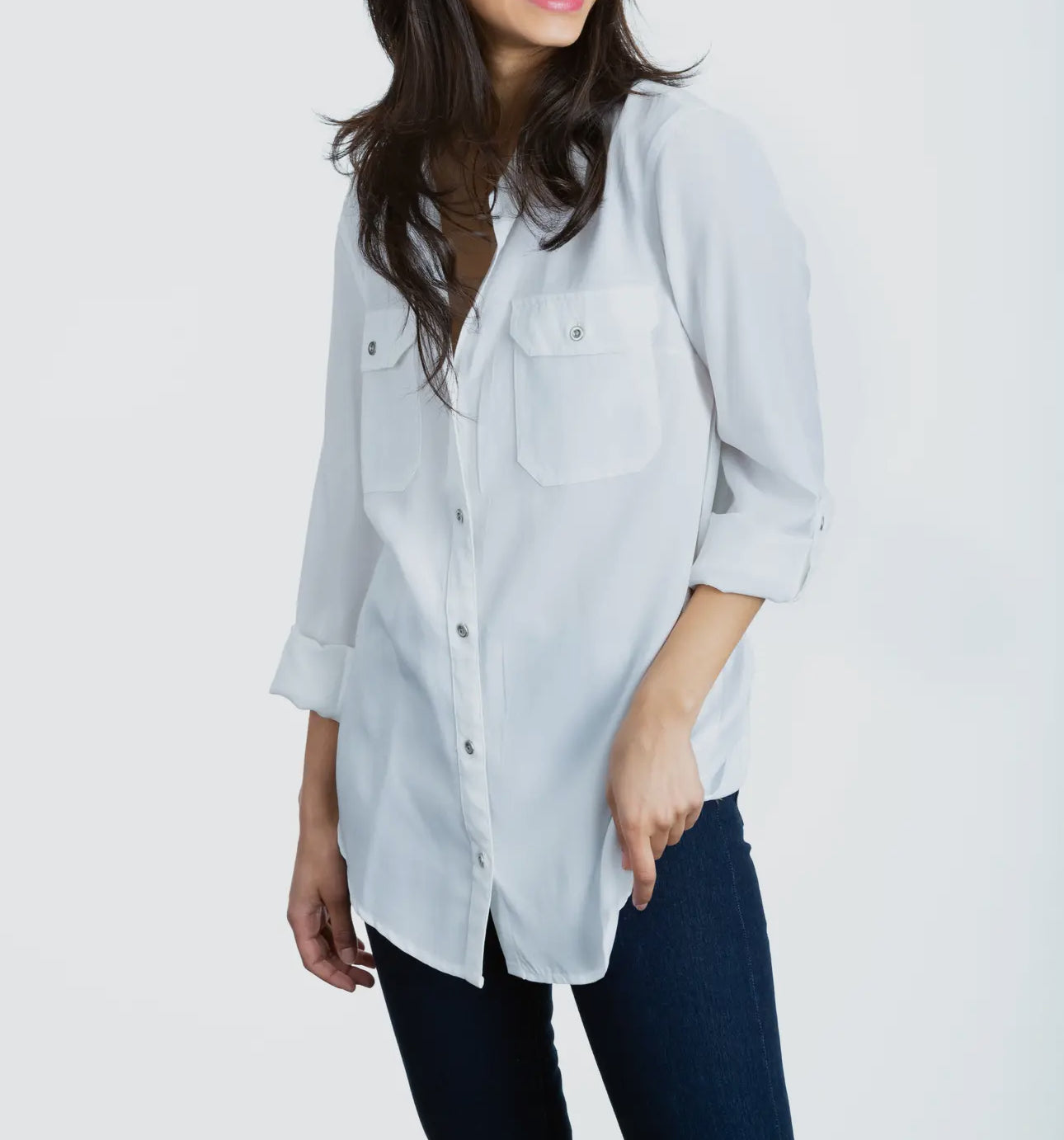 Plus Size Lace Up Back Shirt/White