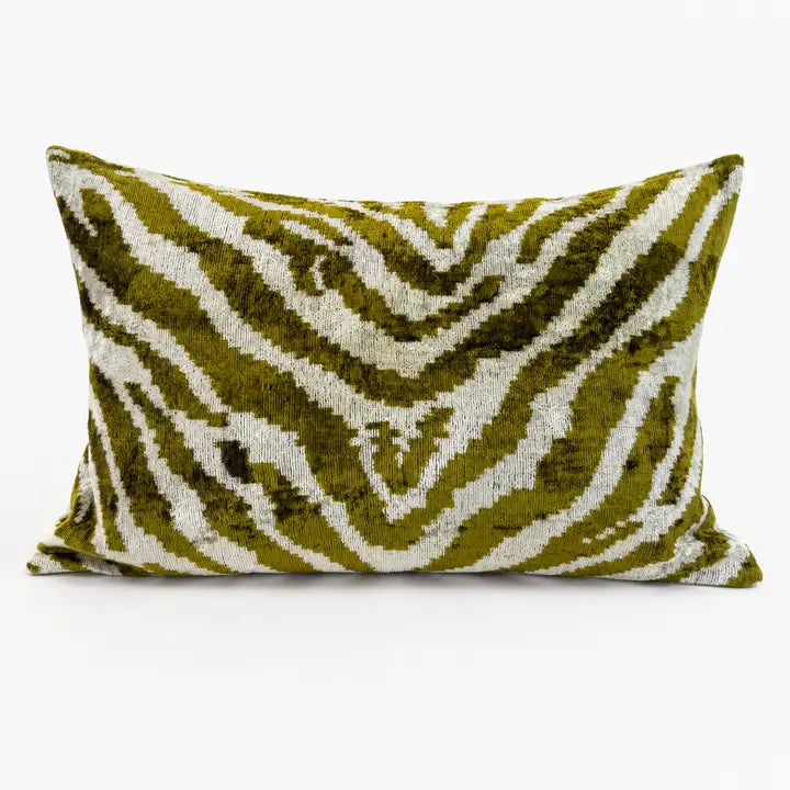 Green Velvet Ikat Lumbar 14"x24"