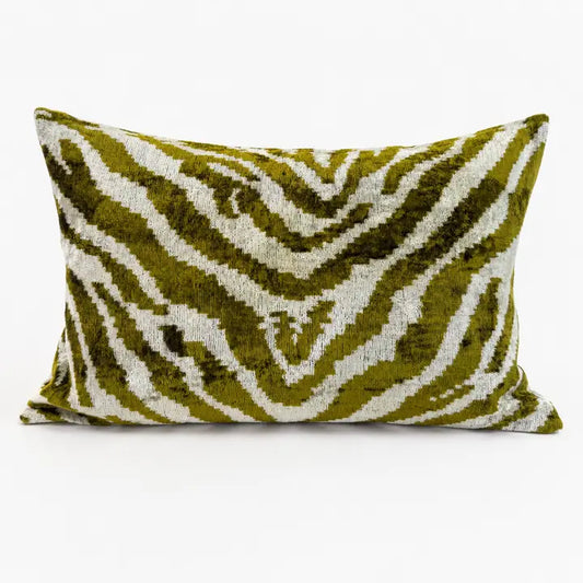 Green Velvet Ikat Lumbar 14"x24"