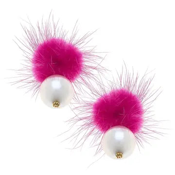 Fuzzy Pink Pearl Earring