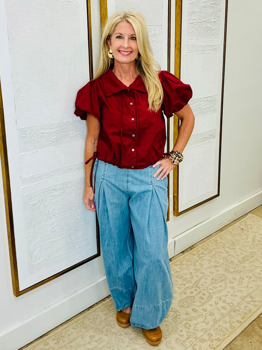 Light Washed Denim Wide Leg Pant