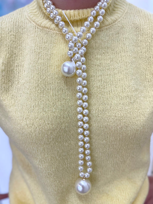 Long Double Pearl Necklace