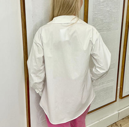 White Button-Down Long Sleeve Top
