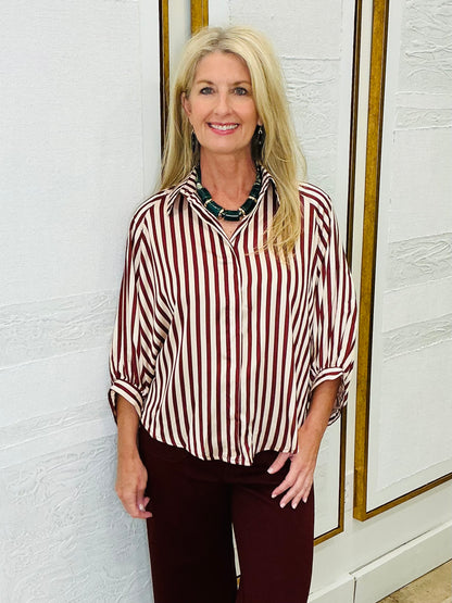 Burgundy/Cream Bubble Sleeve Top