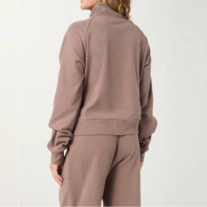 Tan Half Zip Wide Leg Pant Set