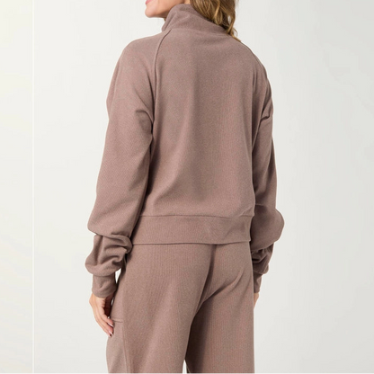 Tan Half Zip Wide Leg Pant Set