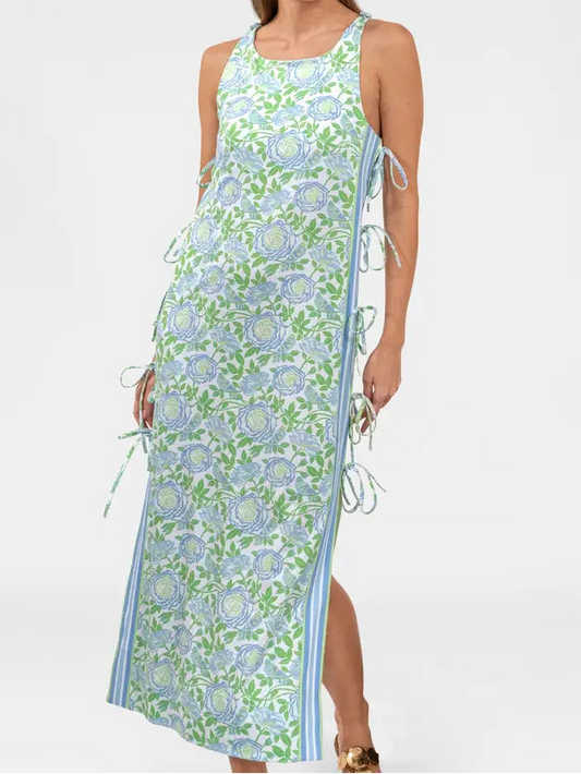 Blue & Green Rose Patterned Dress