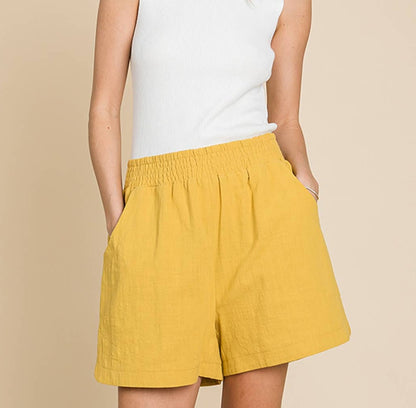 Mustard Cotton Shorts