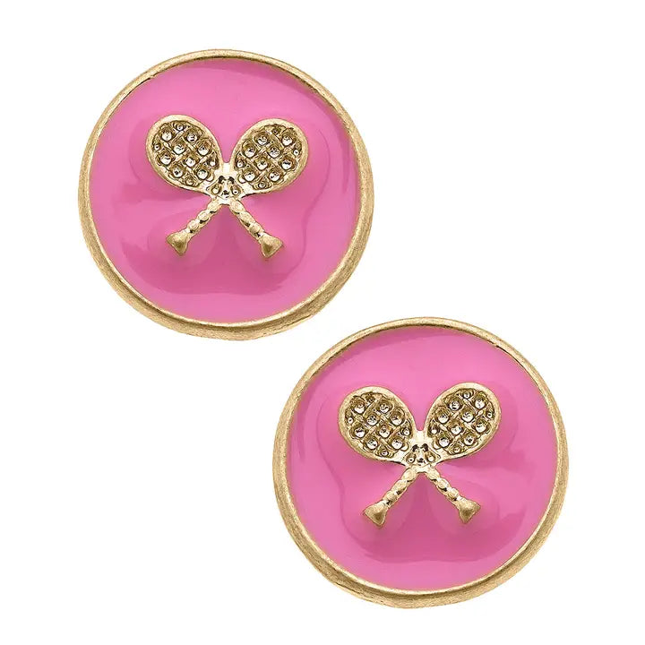 Pink Tennis Racket Enamel Stud Earrings