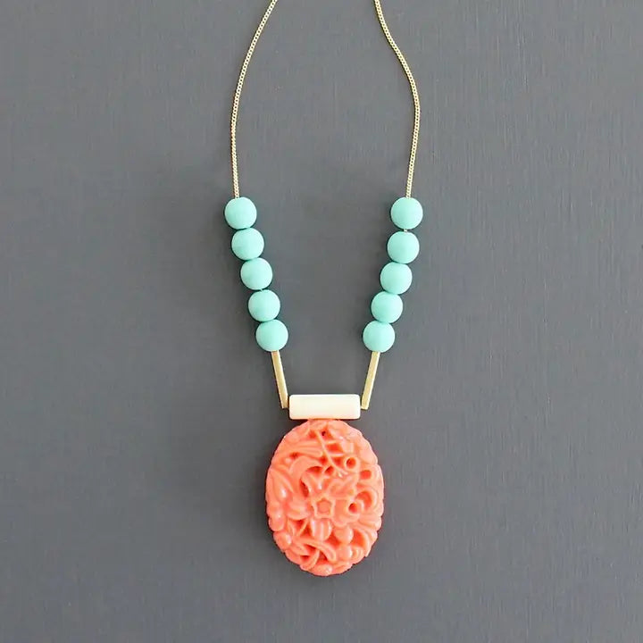 Vintage Acrylic & Turquoise Glass Necklace