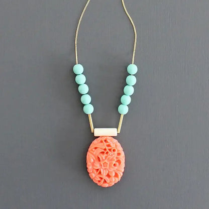 Vintage Acrylic & Turquoise Glass Necklace