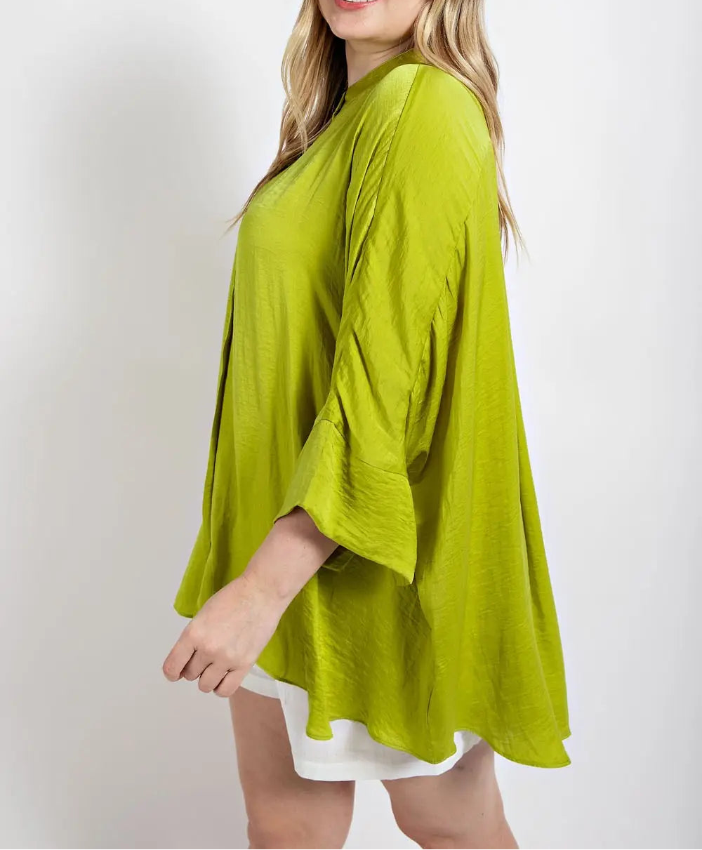 Plus Satin Button Down Hi-Lo Top