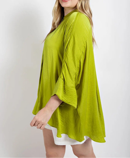 Plus Satin Button Down Hi-Lo Top