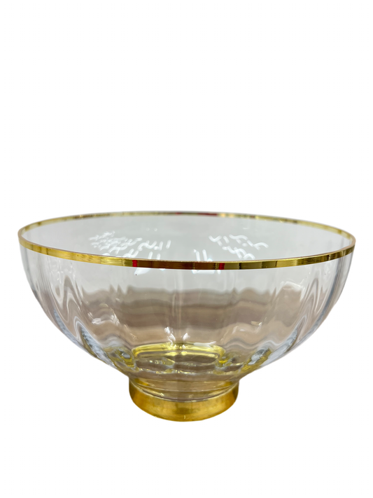 Glass Salad Bowl w/ Gold Rim & Base