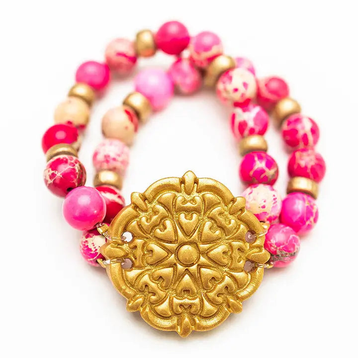 Pink Sea Double Strand Cross Bracelet