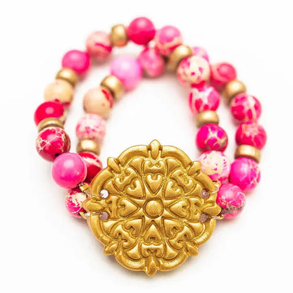 Pink Sea Double Strand Cross Bracelet