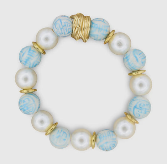 Stretch Bracelet/Pale Blue & Pearl