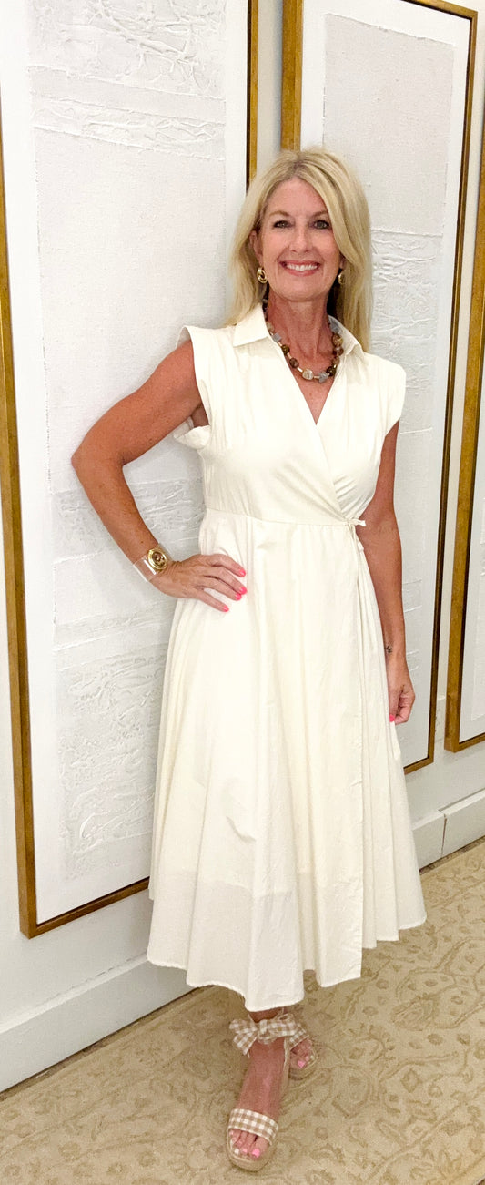 Ivory Collared Midi Dress