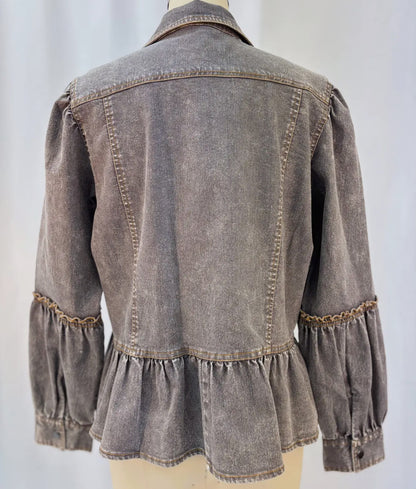 Ruffled Waist Denim Jacket