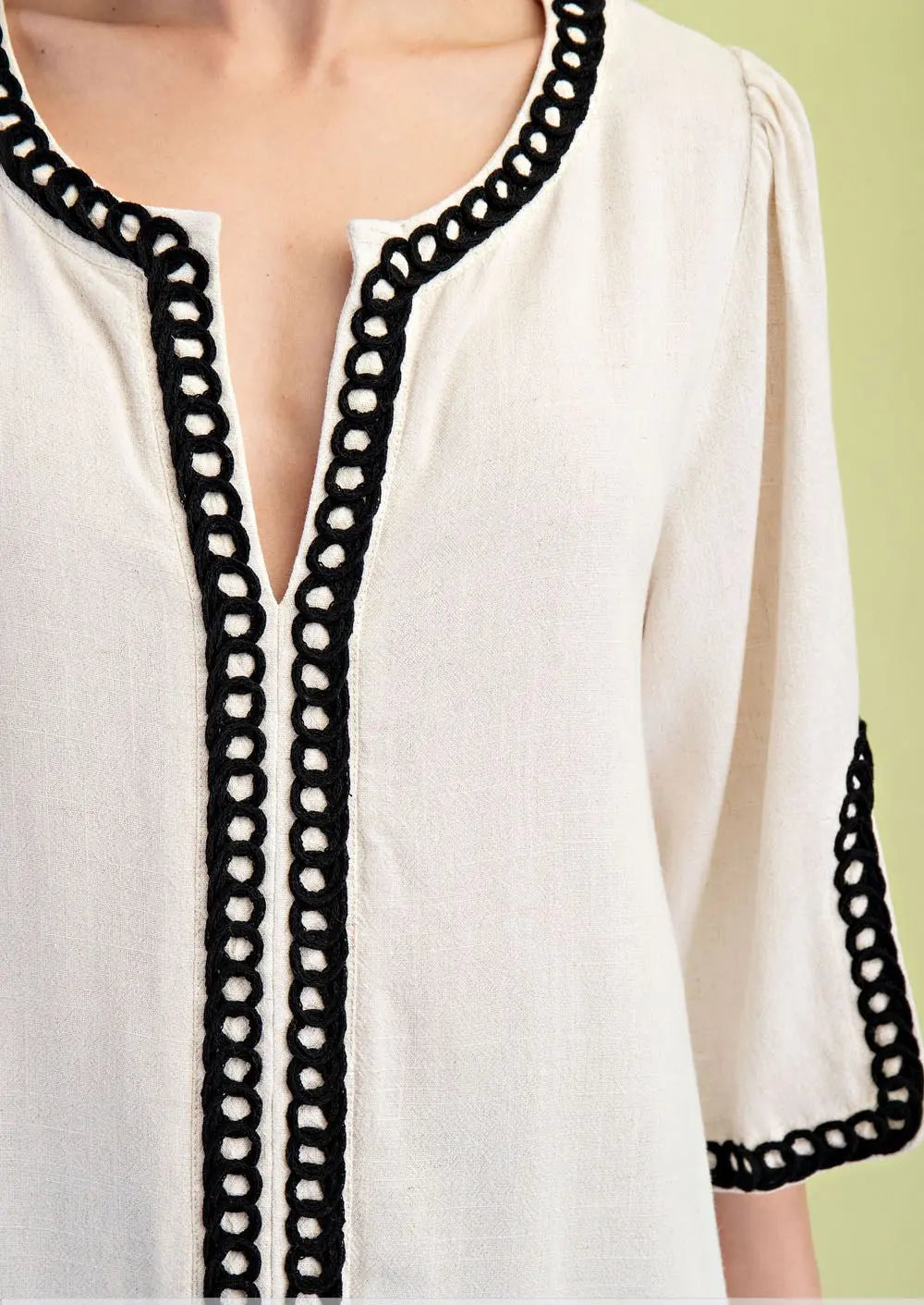 Plus Linen Embroidered Tunic Oatmeal