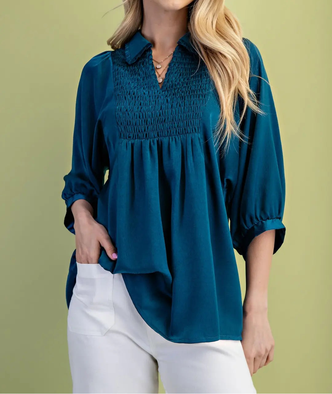Satin V Neck Blouse Teal