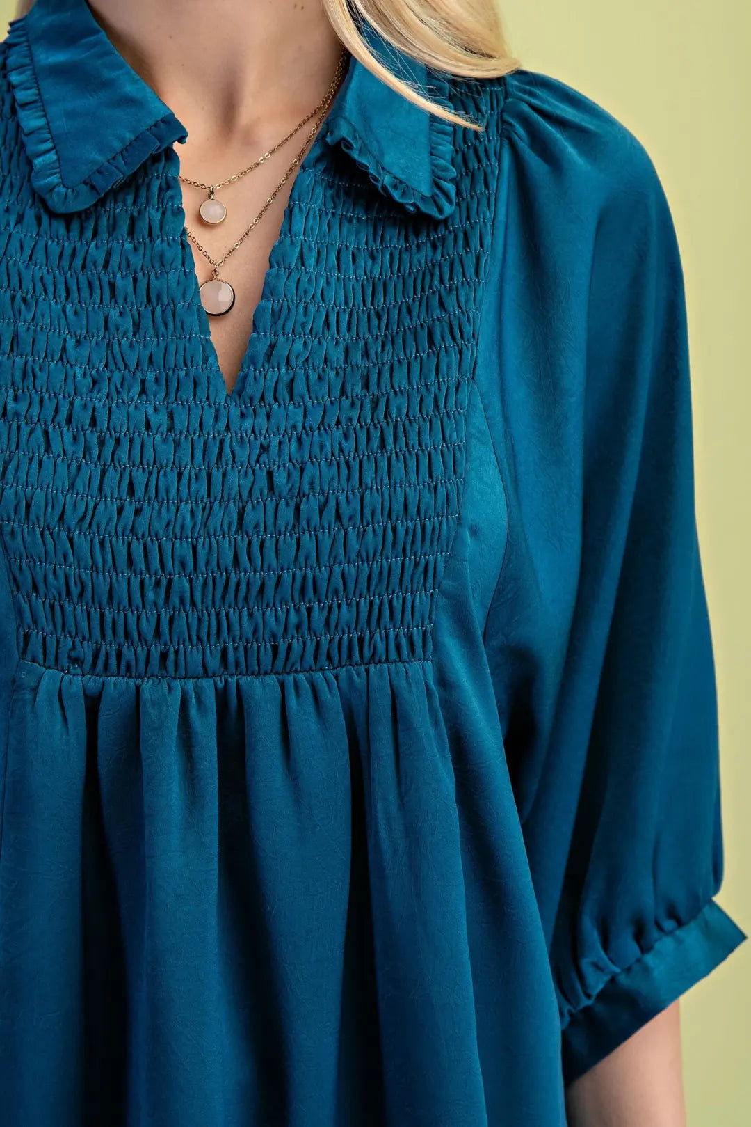 Satin V Neck Blouse Teal