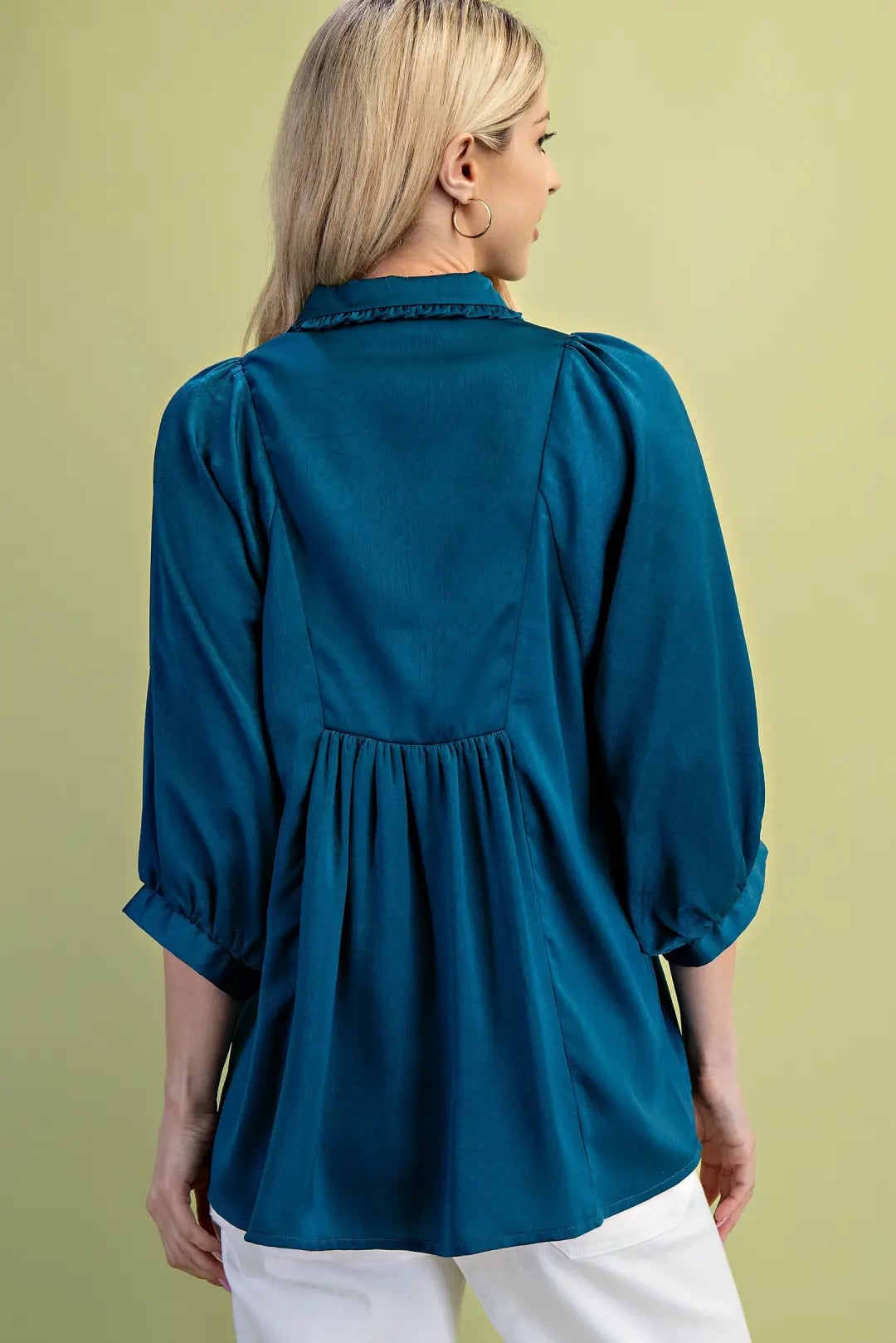 Satin V Neck Blouse Teal