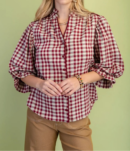 Check Print Shirt Wine