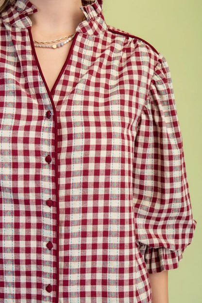 Check Print Shirt Wine