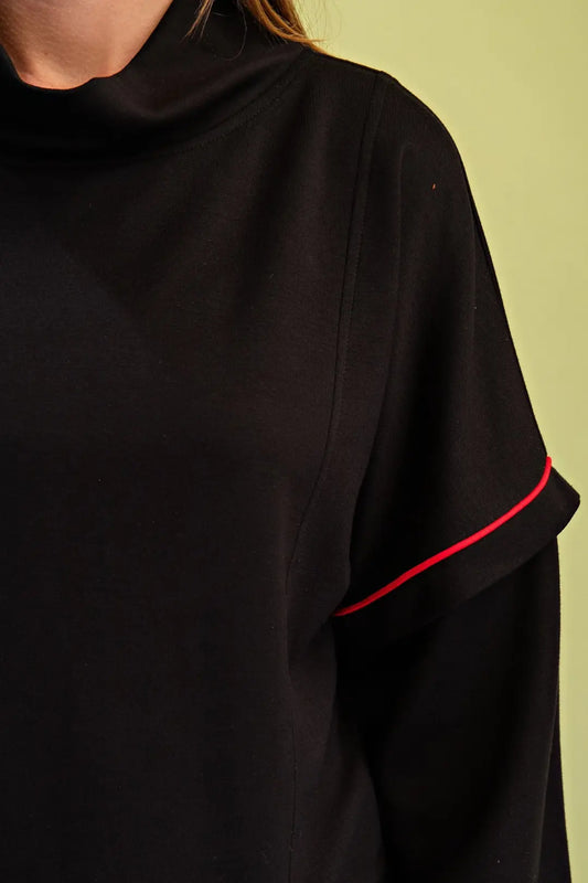 Black Leisure Set with Red Piping