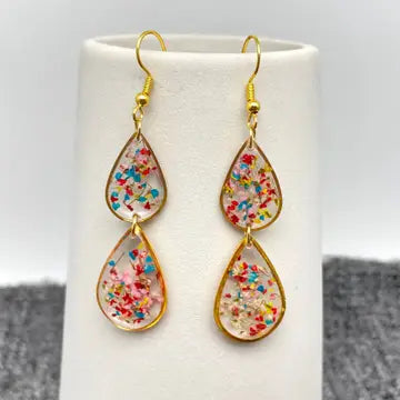 Floral Drop Charm Dangle Earrings