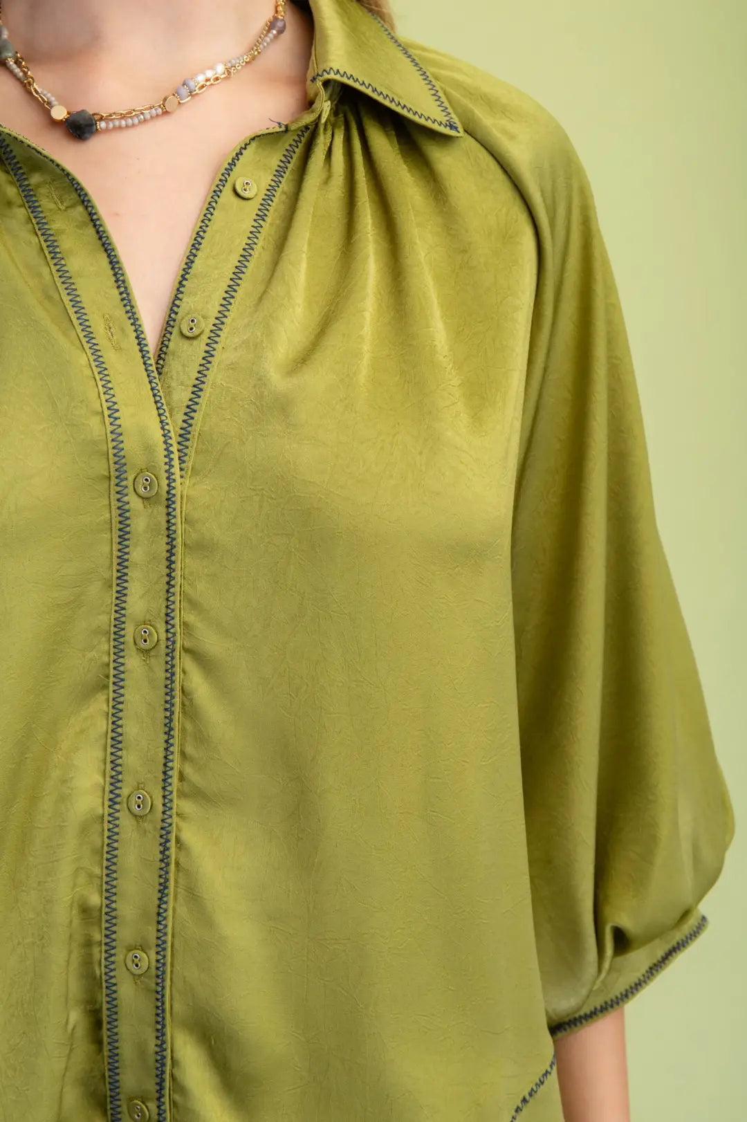 Plus Sheen Balloon Sleeve Top Olive